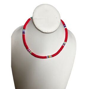 CMQ The Woo's Surfer Choker‎ Lightweight Soft Polymer Clay Necklace Red Beach